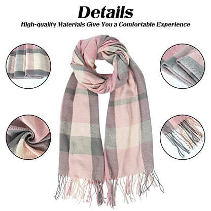 Loritta Winter Scarf for Women, Long Plaid Shawl Wraps Scarves Gifts - color: P-pink Beige Grey Lattice