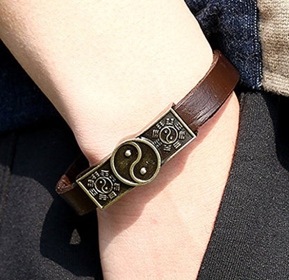 Men Punk Alloy Leather Bracelet Cross Bracelet Bangle Wristband - color: Taiji3