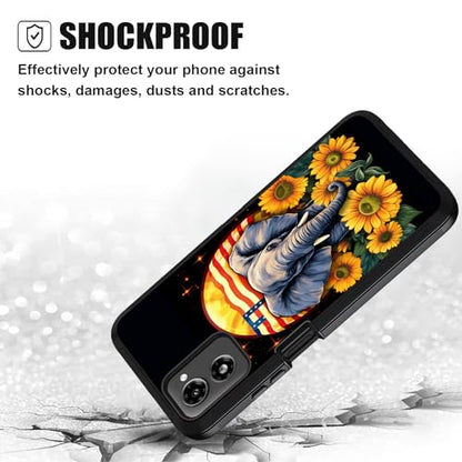 Designed for Moto G Power 5G 2024 Case, Military Grade Heavy Duty 3-Layer Shockproof Full-Body Protective Cover for Motorola Moto G Power 5G 2024, American Flag Elephant Sunflower - color: American Flag Elephant Sunflower