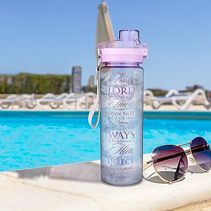 Christian Art Gifts Wide Mouth BPA-Free Reusable Plastic Sports Water Bottle for Men & Women, Inspirational Scripture w/Locking Flip-Top Lid & Carry Strap, 28 oz. - color: Purple - Trust In The Lord
