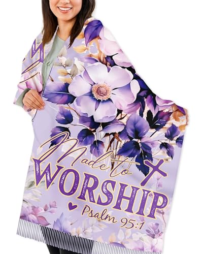 Bozidol Prayer Shawl for Women Christian Floral Cross Bible Verse Scarf Clothes for Christmas Mothers Day Birthday Gifts - color: Psalm 95:1