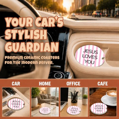 Pink Christian Faith Car Coasters, Jesus Loves You Preppy Cup Holders, 26 - color: Pink Christian Faith