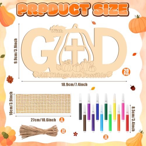 BeYumi Fall Wooden Pumpkin Craft - 20Pcs Christian GOD Ornaments for Kids - style: Pumpkin GOD