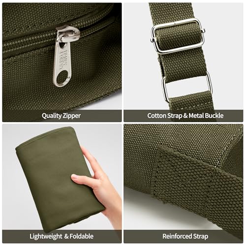 KALIDI Canvas Tote Bag Zipper Large Crossbody Shoulder Bag Messenger Bag - color: Army Green