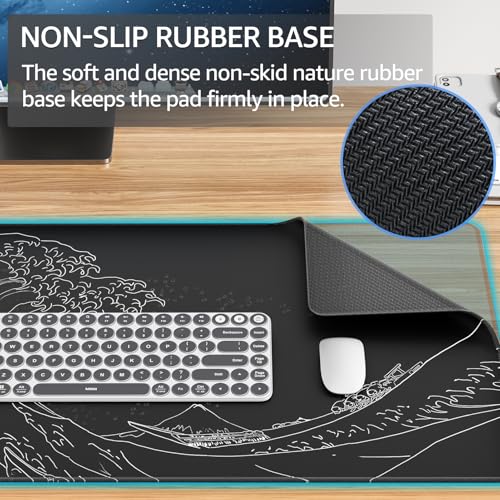 KTRIO Large Gaming Mouse Pad, Desk Mat, 31.5 x 15.7 in, Kanagawa Wave, XXL - color: Kanagawa Wave, size: 31.5l X 15.7w Inches