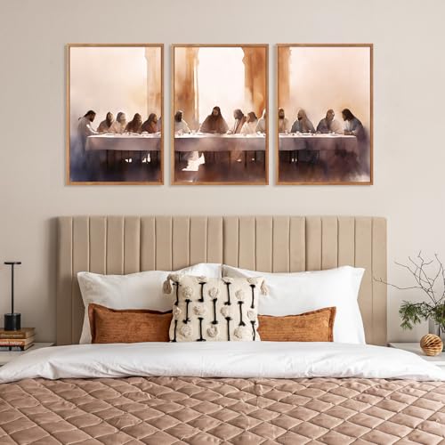 Aurlan 3 Pcs The Last Supper Framed Canvas Wall Art 16x24 Inch - color: The Last Supper, size: 16"x24"