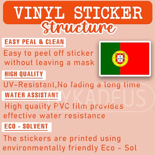 (3Pcs) Portugal Flag Stickers – Portuguese National Flag Vinyl Decals - color: Portugal