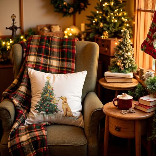 Christmas Tree Golden Retriever Pillow Covers 18x18, Golden Retriever Lovers Gifts, Christmas Tree Cute Dog Throw Pillow Covers for Home Living Room Bedroom Sofa Couch - color: 19 Color