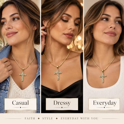 14K Gold Plated & Sterling Silver Filigree Celtic Cut Out Cross, Tree of Life Pendant For Womens, Chain Necklace 18 Inch - color: Gold Filigree Cross