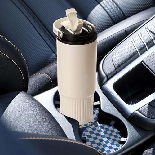 2 Pack Car Coasters for Cup Holders, Cute Car Accessories Interior (Grid-Blue) - color: Grid-blue