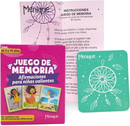 Menique Brilla Memory Matching Game – Spanish Edition – 80 Cards (40 Pairs) with Positive Affirmations for Brave Girls – Mindful Matching Game in Spanish for Confidence and Self-Love - style: (ES) Affirmations
