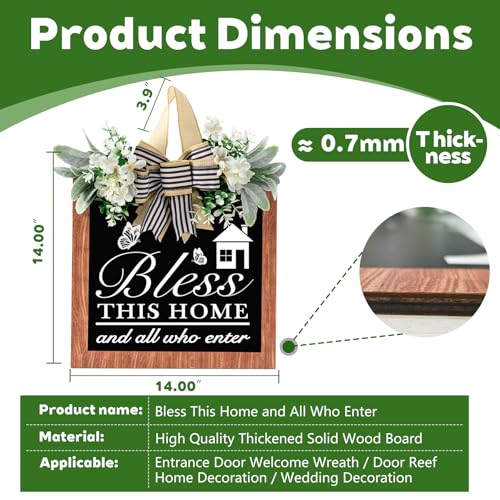 14'' Bless This Home and All Who Enter Wooden Door Sign - Welcome Wreaths for Front Door Rustic Bless This House Outdoor sign for Front Door, Housewarming Gift for Front Door Entryway Kitchen Garden and Porch All Seasons