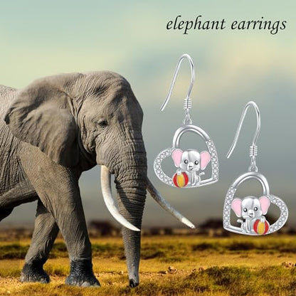 Crab/Mushroom/Lobster/Bat/Angler Fish/Tiger/Elephant/Jellyfish/Flamingo/Scorpion Earrings Dangling Sterling Silver Created Blue Opal Earrings Jewelry Gifts for Women Girls… - style: Elephant