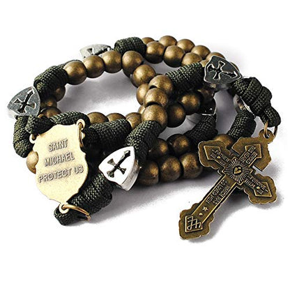 HanlinCC Catholic Rosary Paracord Large Metal Beads St.Michael Medal Men - style: Antique Bronze St.Michael Paracord Rosary