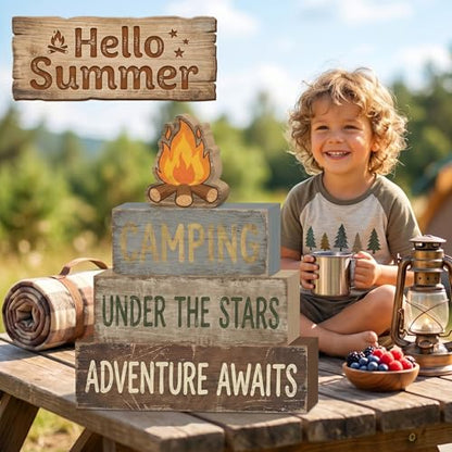 Britimes Tiered Tray Decor Set, 4 Pack, Wooden Table Sign, Camping Camper - style: Camping