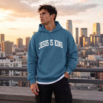 Wrenpies Christian Jesus Love You Hoodie for Men Jesus Is King Faith Religious Bible Verse Hoodies Graphic Fleece Sweatshirt - color: Deep Blue, size: X-Large