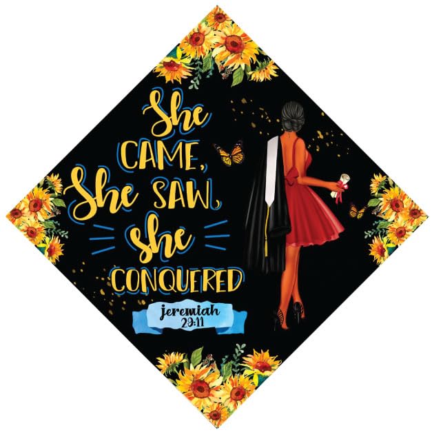 Tassel Toppers Woman Custom Graduation Cap, Graduation Cap Topper & Design - color: Black and Yellow