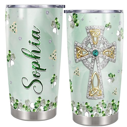 Dorris Personalized St Patricks Day Tumbler with Lid 20oz 30oz Stainless Steel Insulated Cups Travel Coffee Mug Customized Green Gifts for Women Christian - color: Patrick 1