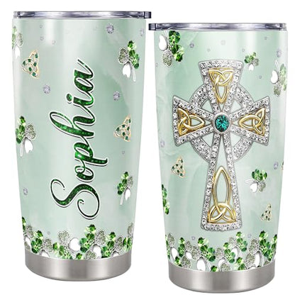 Dorris Personalized St Patricks Day Tumbler with Lid 20oz 30oz Stainless Steel Insulated Cups Travel Coffee Mug Customized Green Gifts for Women Christian - color: Patrick 1
