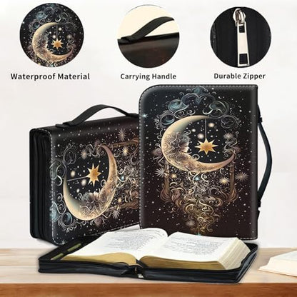 Bible Cover for Women Large PU Leather Zippered Bible Case with Handle and Beautiful Girl Moon Design, Christian Bible Cover for Girls & Women, Cover Fits Standard 9.5"x7.5"x2.3" Bible - color: Beautiful Girl Moon