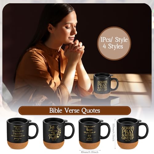 FillTouch 4 Pcs Christian Gifts Ceramic Coffee Mug with Cork Bottom, 15 oz