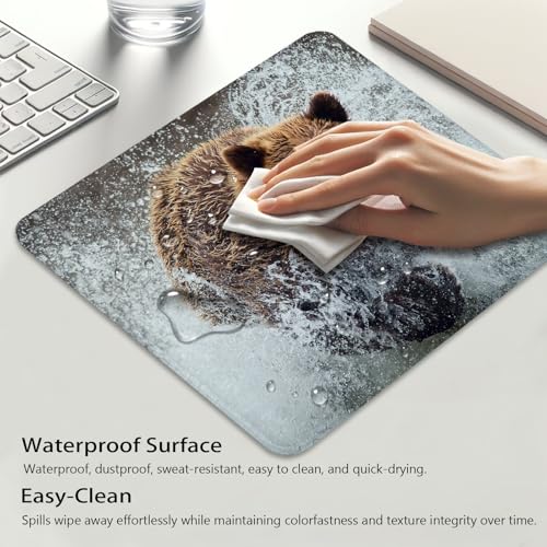 Brown Bear Splashing Through Water Mouse Pad, Durable Desk Mat - color: Brown Bear