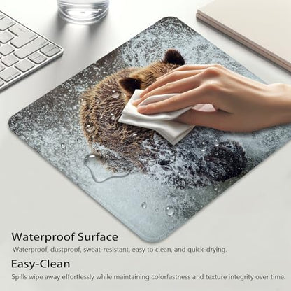 Brown Bear Splashing Through Water Mouse Pad, Durable Desk Mat - color: Brown Bear