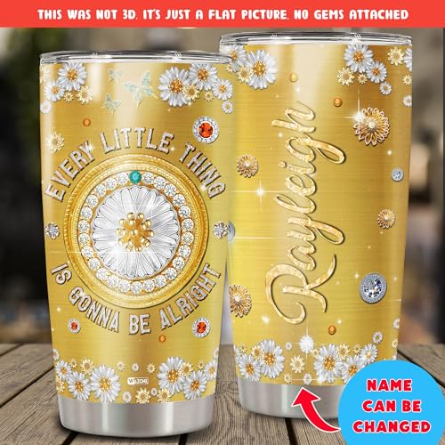 WAZONE Personalized Hippie Tumbler Cup Custom Name Everything Is Gonna Be Alright Jewelry Style Stainless Steel Insulated Travel Mug 20oz 30oz Christmas Birthday Gift For Girl Women - color: Hippie