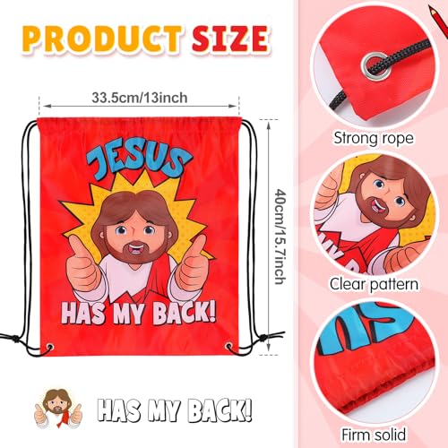24 Pcs Christian Gift Bags Bulk Religious Drawstring Bags, Jesus Has My Back Backpacks for Sunday School, Bible Drawstring Backpack Graduation Church Camp Party Favors - style: Religious