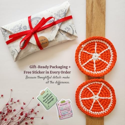 Cotton Crotchet Fruit Car Coaster Set (Zesty Pop) - color: Orange Punch