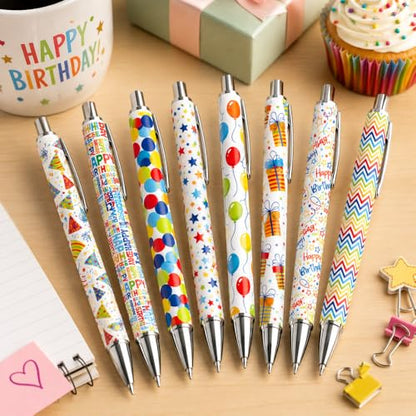 8PC Birthday Pens Ballpoint Writing Pen Bulk Gift Set Happy Birthdays Balloon Colorful Party Supplies Favors Journal Planner Desk Office Accessories Stationery Gifts for Students Adults Men Women - style: Birthday