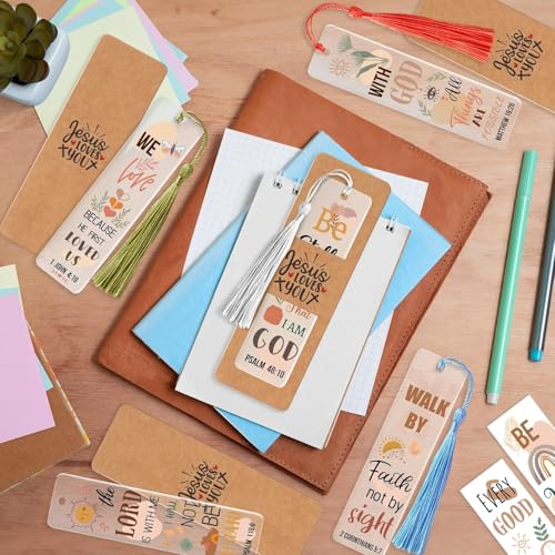Haooryx Boho Christian Bible DIY Bookmarks 96Pcs Bible Verse DIY Bookmark - style: Boho