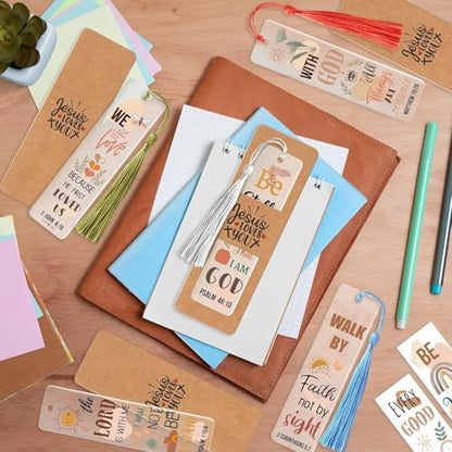 Haooryx Boho Christian Bible DIY Bookmarks 96Pcs Bible Verse DIY Bookmark - style: Boho