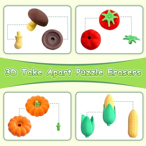 30 Pcs Vegetable Erasers for Kids - 3D Take Apart Puzzle Erasers for Desk Pet, Classroom Prizes, Game Rewards, Party Favors, Class Treasure Box - color: Vegetable-30