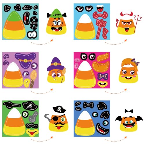 Haooryx DIY Candy Sticker Roll - 300Pcs Halloween Funny Candy Corn Stickers, Make Your Own Sweet Face Decals, Waterproof Vinyl Decors for Kids Laptop Scrapbook Water Bottle Birthday Party Favor Supply - style: Halloween Candy Corn 1Roll