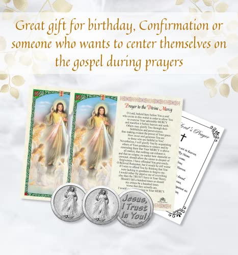 Trendzeen Divine Mercy Prayer Cards - with Jesus Christ Token, The Lord's Prayer Card | Jesus I Trust In You Pocket Token, Divine Mercy Holy Card Catholic Set Of 7 Items