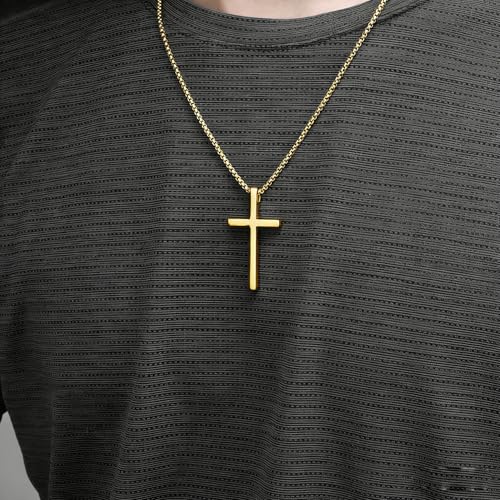 Cross Necklace for Men,Stainless Steel Christian Pendant Jewelry - color: B-G-60cm chain