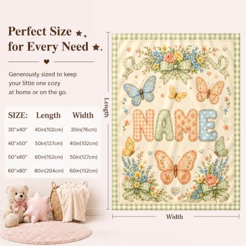 Custom Baby Blanket for Girls Boys, Personalized Baby Blanket with Name - color: Cute Butterfly
