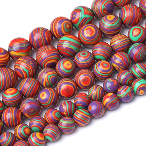 32PCS 12MM Beads Colorful Malachite Beads Round Loose Beads Natural Gem Beads for Jewelry Making 15" - color: Colorful Malachite, size: 12MM