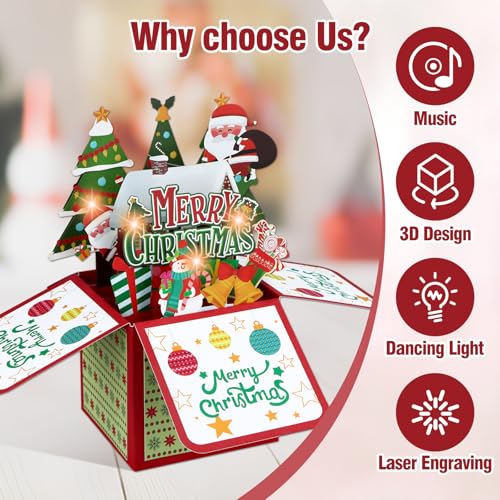 FaCraft Musical Christmas Cards, with Lights & Music Pop Up Santa Gift Box - color: 05 - Christmas Santa