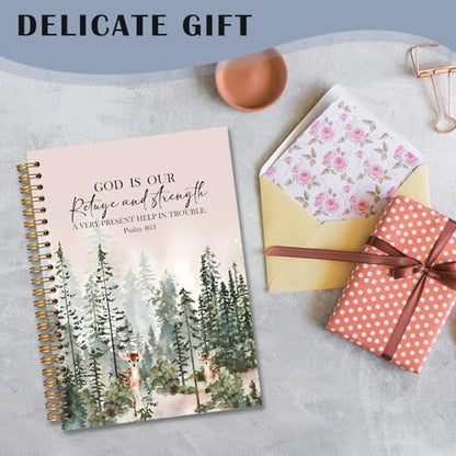Woodland Christian Spiral Notebooks, Psalm 46:1 Bible Journal, Scripture Journals for Writing, Christian Gifts for Women Men, Religious Notebook for Note Taking, 5.5x8.3 Inch - color: white Bible Notebook-8
