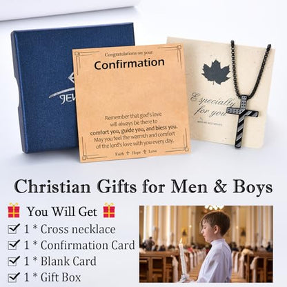 EPIRORA Cross Necklace for Men Boys, First Communion Baptism Confirmation Easter Gifts for Teens Boys, 316L Stainless Steel Chain Cross American Flag Religious Christian Jewelry Gifts, 22+2 Inches - style: Confirmation