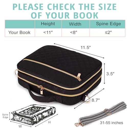 Large Bible Cover for Women,2 Compartments Bible Bag for Church - color: 2 Lays,Black with Stripe Strap