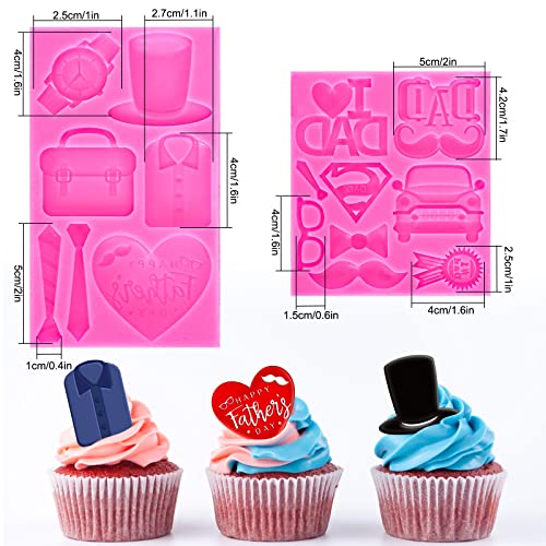 Whaline 2Pcs Father's Day Fondant Molds I Love DAD 3D Silicone Moulds Watch T-shirt Mustache Tie Pattern Resin Molds Cupcake Cookie Baking Decorating Moulds for Dad Birthday Party DIY Candy - style: Father's Day