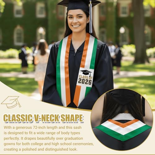 National Flag Graduation Stole Sash - 72" Long Unisex Honors Stole for Students - color: Ireland Irish