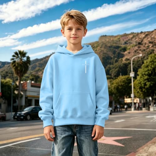 Fkatuzi Christian Graphic Hoodies For Boys Cross Sweatshirt Kids Jesus Hoodie Faith God Religious Bible Verse Believe Tops - color: Light Blue, size: 7-8 Years