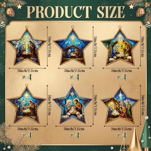 Halloscume 24 Pcs Christmas Nativity Scene Ornaments Bulk, Star Shape - style: Star Style