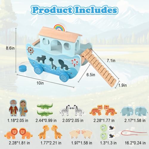 Wooden Noah's Ark Toy, Baptism for Boys and Girl