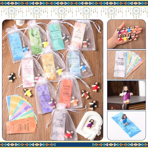 Barydat 100 Sets Mini Jesus Figurines Bulk Easter Gift Little Jesus Figures Tiny Toys Christ Savior Doll with Cards Bags for Religious Party Favors Sunday School Baptism Gift(Bohemian Style) - style: Bohemian Style