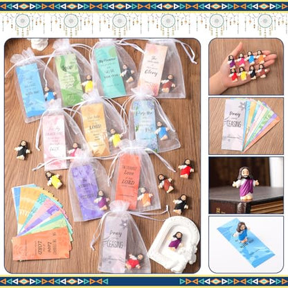 Barydat 100 Sets Mini Jesus Figurines Bulk Easter Gift Little Jesus Figures Tiny Toys Christ Savior Doll with Cards Bags for Religious Party Favors Sunday School Baptism Gift(Bohemian Style) - style: Bohemian Style